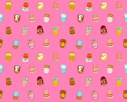 Thimbles in Flamingo quilting cotton by Ruby Star Society — thimbles tumbling every which way in bright on a vivid flamingo pink