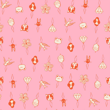 Thread Charms in Posy quilting cotton by Ruby Star Society — tiny thread charms on a warm pink