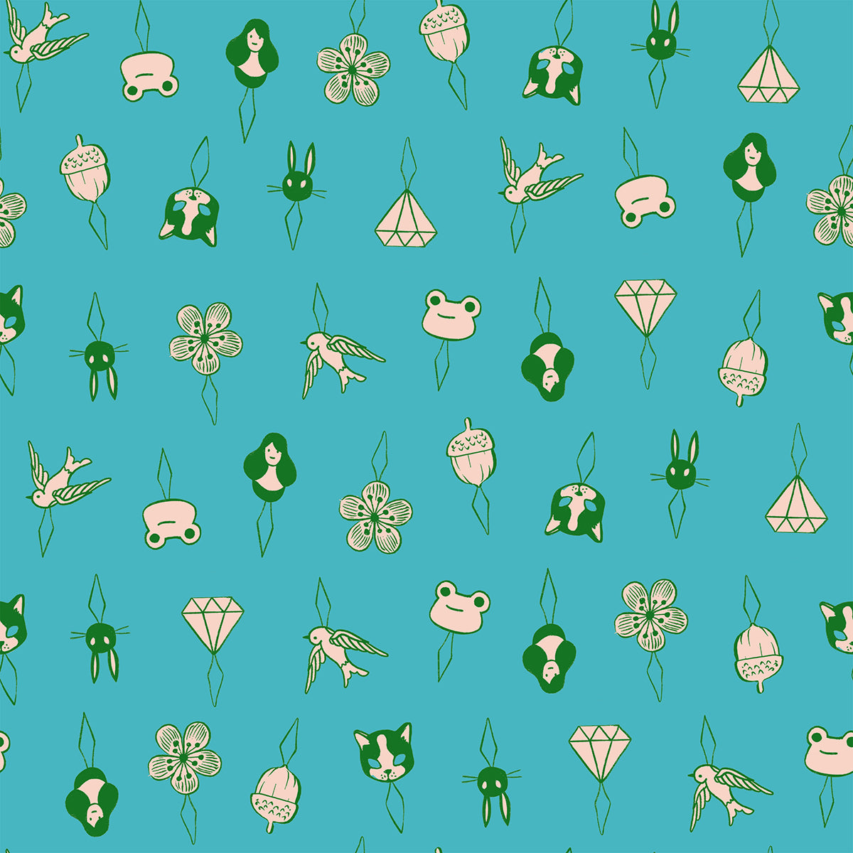 Thread Charms in Turquoise quilting cotton by Ruby Star Society — tiny thread charms on a bright turquoise