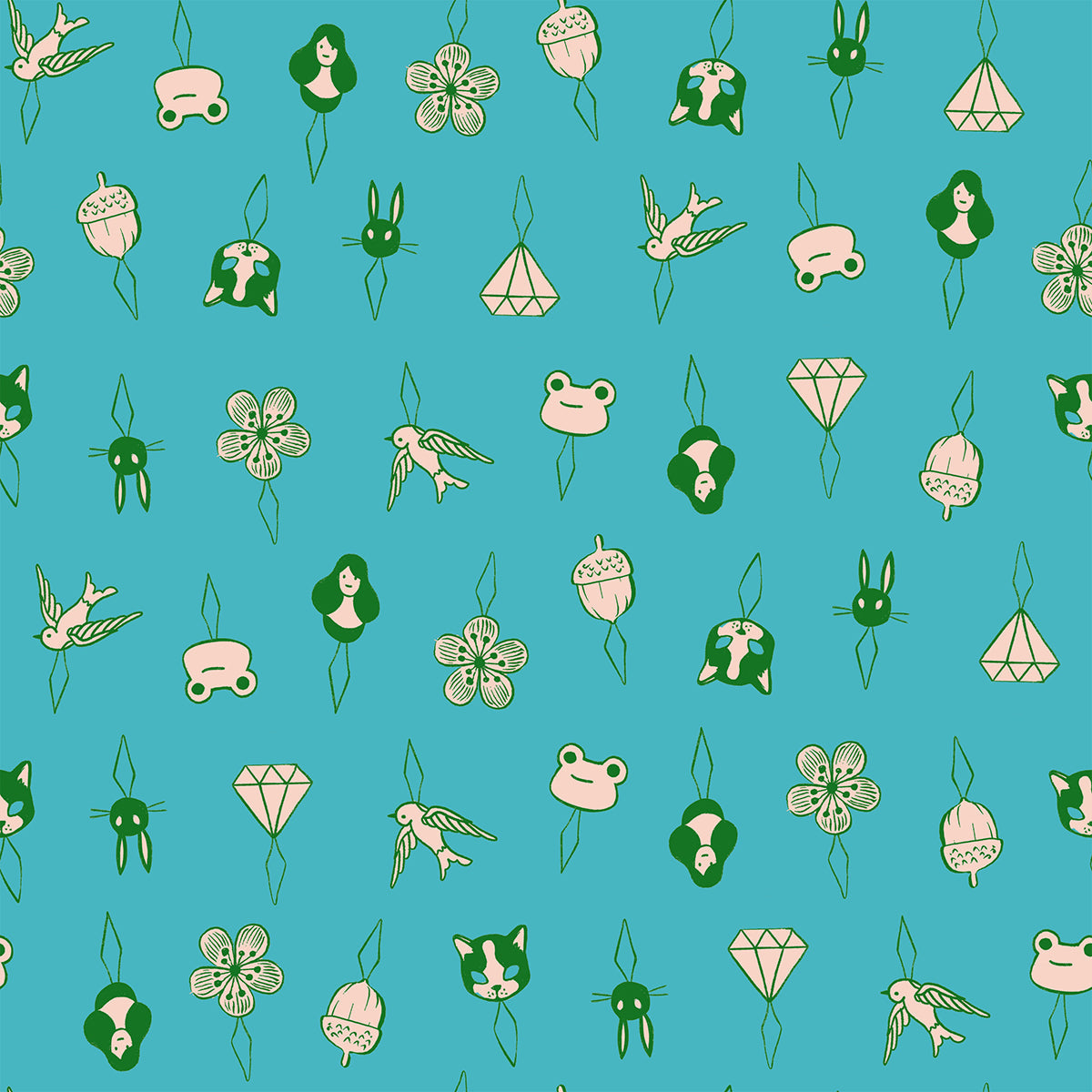 Thread Charms in Turquoise quilting cotton by Ruby Star Society — tiny thread charms on a bright turquoise