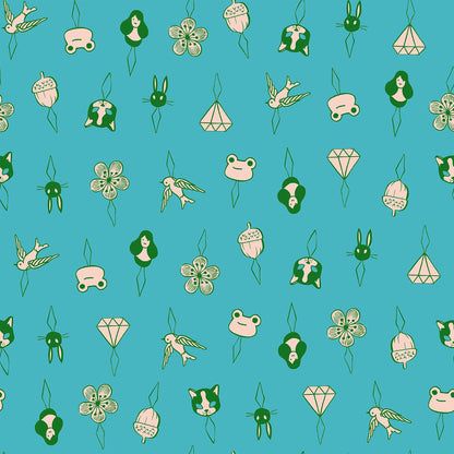 Thread Charms in Turquoise quilting cotton by Ruby Star Society — tiny thread charms on a bright turquoise