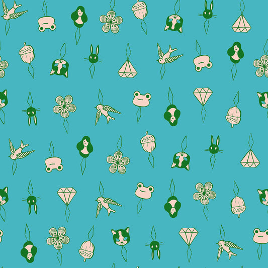 Thread Charms in Turquoise quilting cotton by Ruby Star Society — tiny thread charms on a bright turquoise