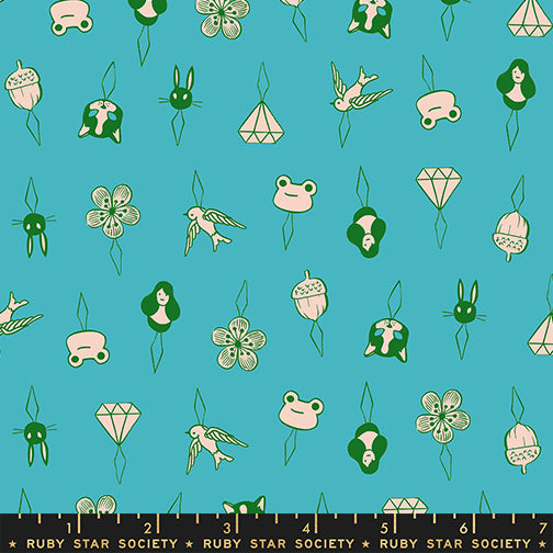 Thread Charms in Turquoise quilting cotton by Ruby Star Society — tiny thread charms on a bright turquoise — pattern repeat