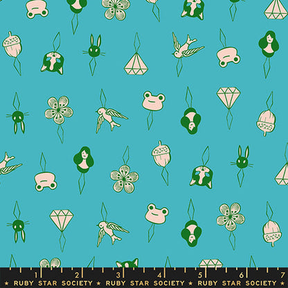 Thread Charms in Turquoise quilting cotton by Ruby Star Society — tiny thread charms on a bright turquoise — pattern repeat