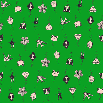 Thread Charms in Deep Verdant quilting cotton by Ruby Star Society — tiny thread charms on a rich deep green