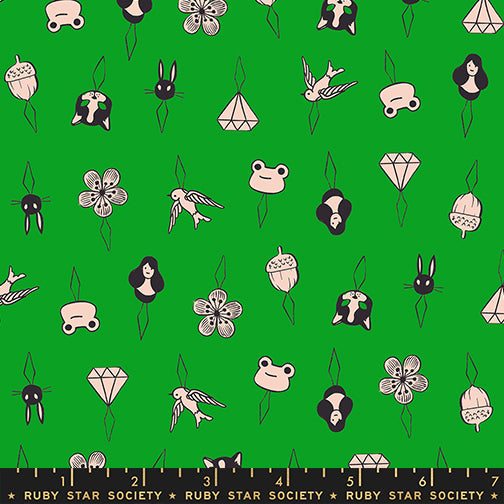 Thread Charms in Deep Verdant quilting cotton by Ruby Star Society — tiny thread charms on a rich deep green — pattern repeat