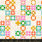 Quilty As Charged in Shell quilting cotton by Ruby Star Society — a cheeky novelty print for anyone who has ever been accused of buying too much fabric on a soft blush pink — pattern repeat