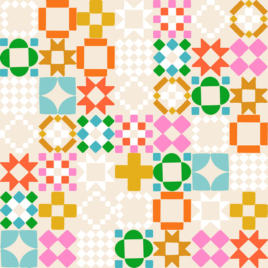 Quilty As Charged in Shell quilting cotton by Ruby Star Society — a cheeky novelty print for anyone who has ever been accused of buying too much fabric on a soft blush pink