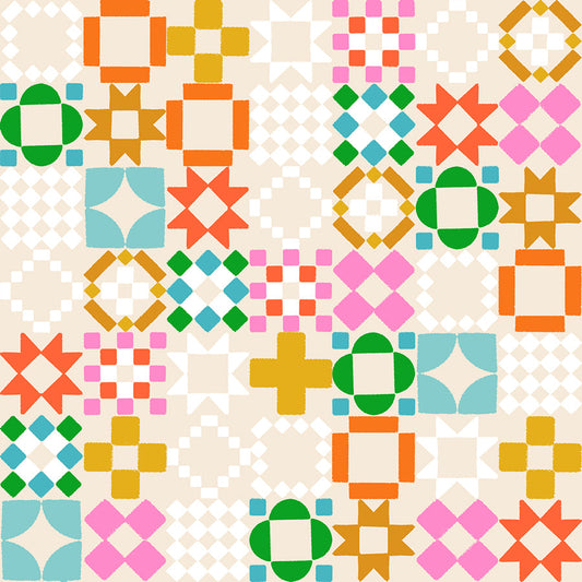 Quilty As Charged in Shell quilting cotton by Ruby Star Society — a cheeky novelty print for anyone who has ever been accused of buying too much fabric on a soft blush pink