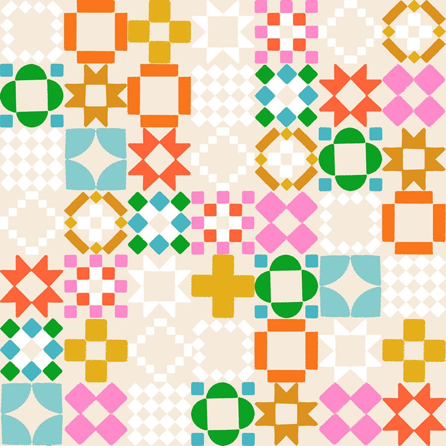 Quilty As Charged in Shell quilting cotton by Ruby Star Society — a cheeky novelty print for anyone who has ever been accused of buying too much fabric on a soft blush pink