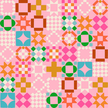 Quilty As Charged in Posy quilting cotton by Ruby Star Society — a cheeky novelty print for anyone who has ever been accused of buying too much fabric on a warm pink