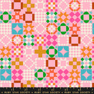 Quilty As Charged in Posy quilting cotton by Ruby Star Society — a cheeky novelty print for anyone who has ever been accused of buying too much fabric on a warm pink — pattern repeat
