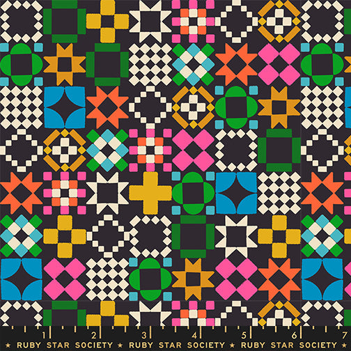 Quilty As Charged in Soft Black quilting cotton by Ruby Star Society — a cheeky novelty print for anyone who has ever been accused of buying too much fabric on Ruby Star's signature soft black — pattern repeat