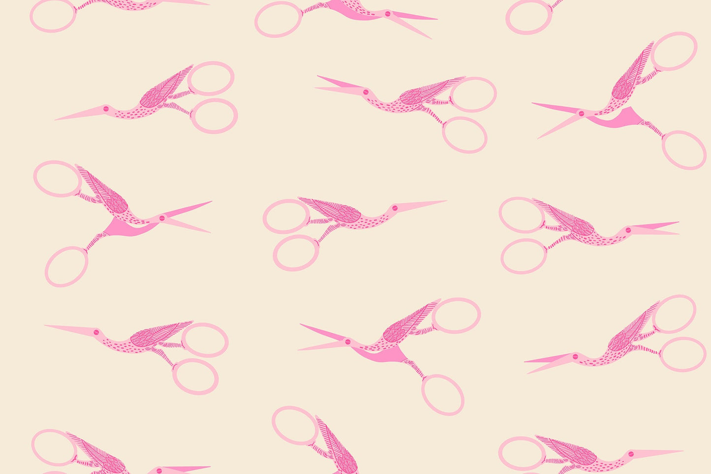 Stork Scissors in Shell quilting cotton by Ruby Star Society — the classic stork embroidery scissors on a soft blush pink