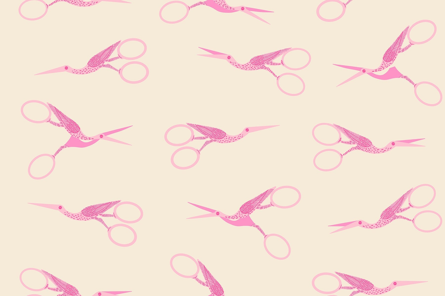 Stork Scissors in Shell quilting cotton by Ruby Star Society — the classic stork embroidery scissors on a soft blush pink