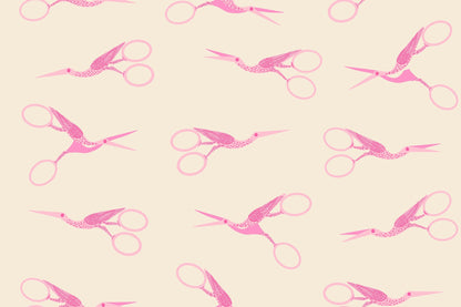 Stork Scissors in Shell quilting cotton by Ruby Star Society — the classic stork embroidery scissors on a soft blush pink