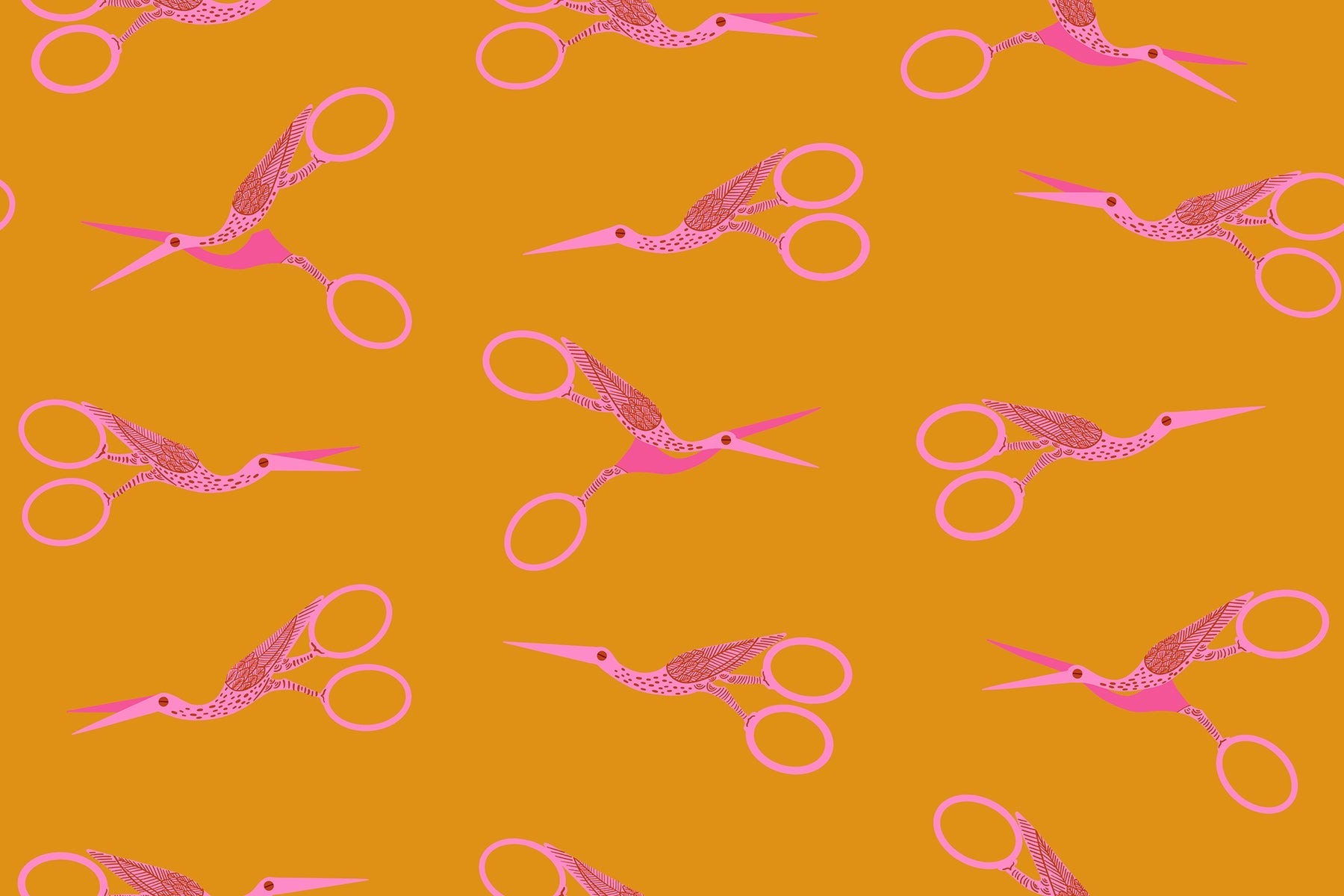Stork Scissors in Honey quilting cotton by Ruby Star Society — the classic stork embroidery scissors on a golden honey yellow