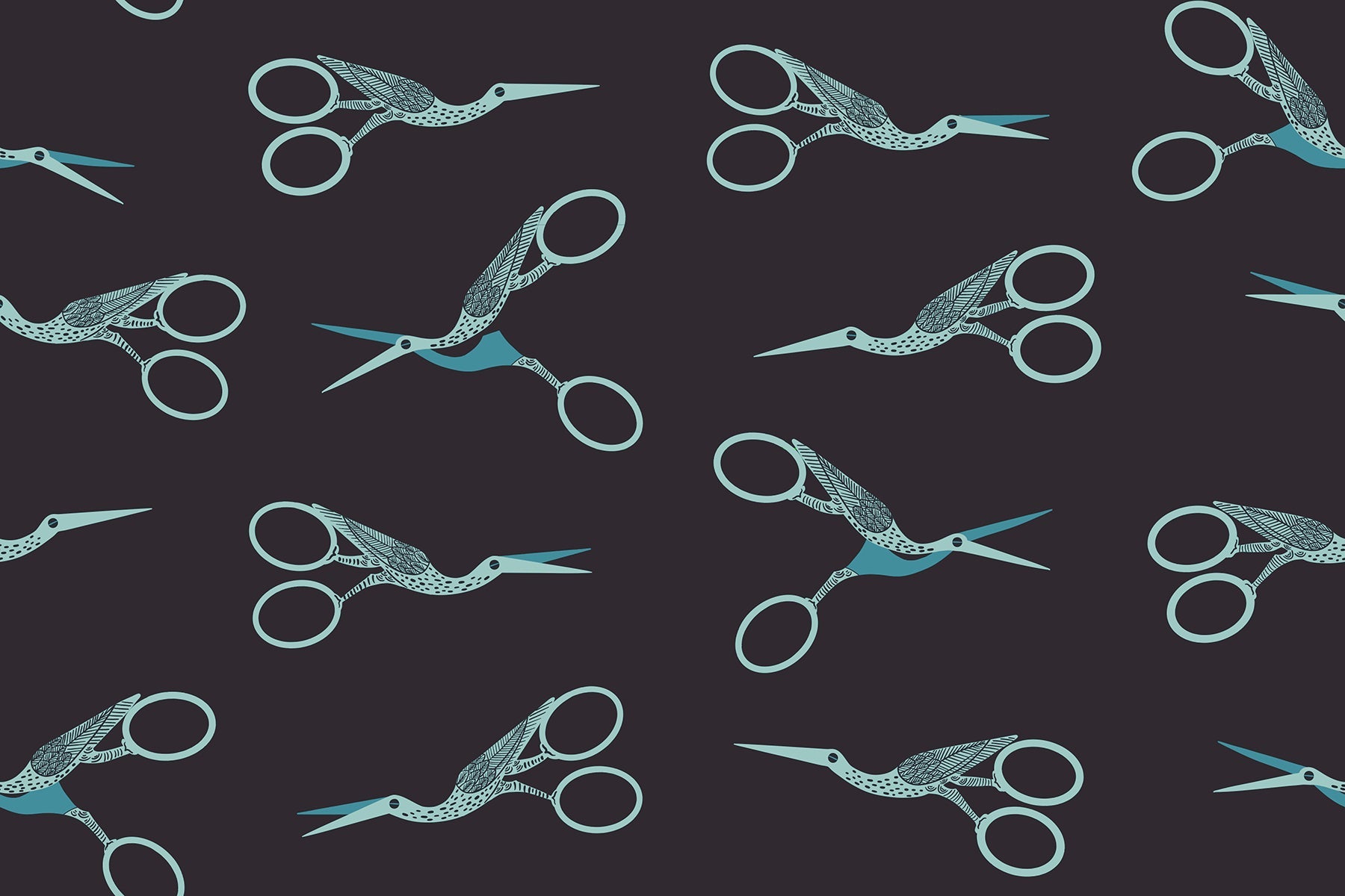 Stork Scissors in Soft Black quilting cotton by Ruby Star Society — the classic stork embroidery scissors on Ruby Star's signature soft black
