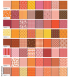 Gathered Lollies Hazel quarter metre bundle by Jen Kingwell for Moda – the eight fabrics shown from a second angle, in pinks, corals, reds, oranges and golds