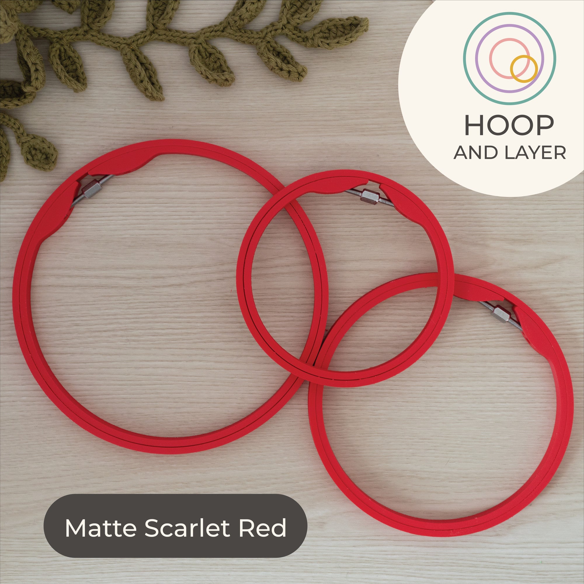Hoop and Layer seamless round embroidery hoops in Matte Scarlet Red