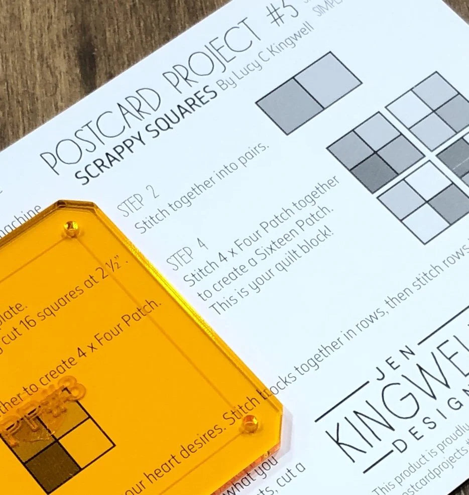 Jen Kingwell Postcard Project #3 – Scrappy Squares pattern card.